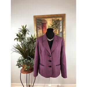 Le Suit Women Purple Black Tweed Jacket 12 Lapel Notch Collar Pockets 3 Buttons